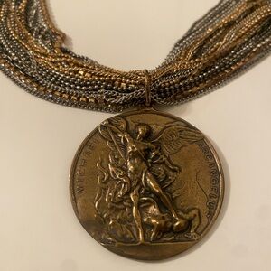 American Vintage Gold and Silver Multi-Strand St. Michael Archangel Necklace